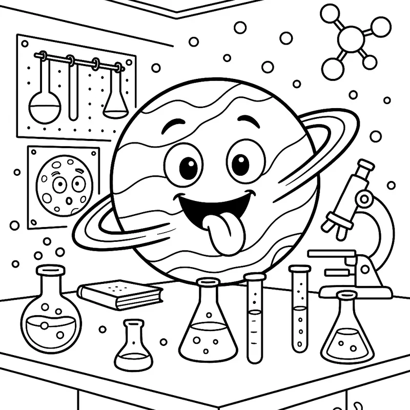 A silly planets in a laboratory Coloring Page