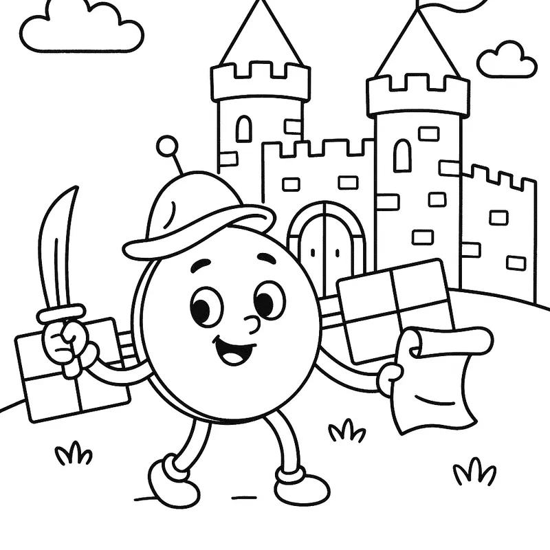 A adventurous satellite in a castle Coloring Page