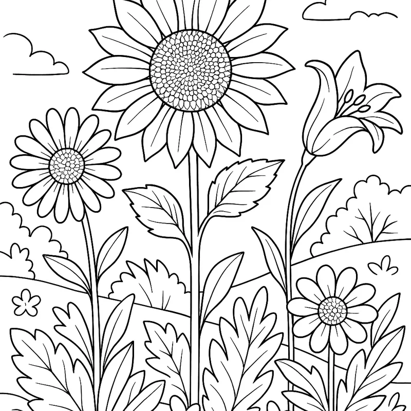 A mighty flowers in a garden Coloring Page