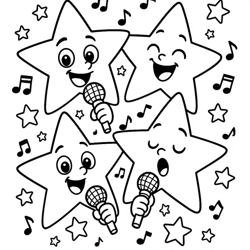 A playful stars singing Coloring Page