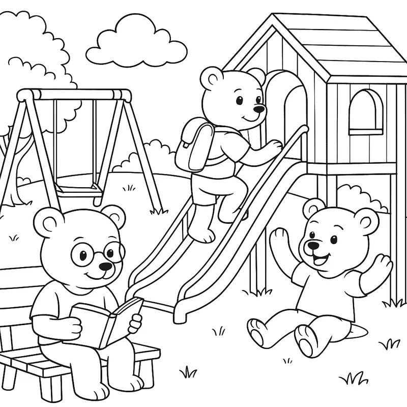 A clever bears on a playground Coloring Page