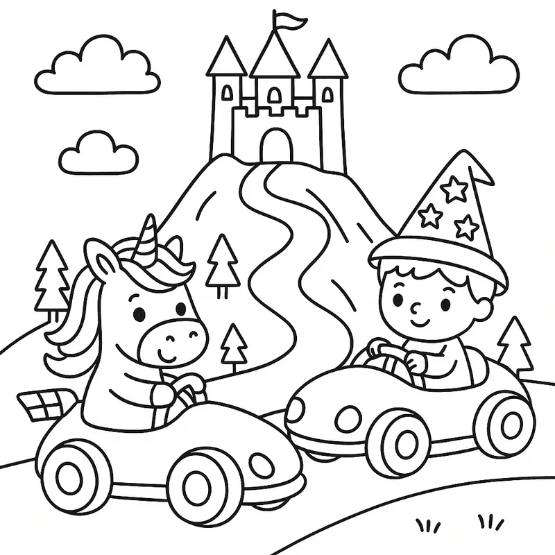A magical mountain racing Coloring Page