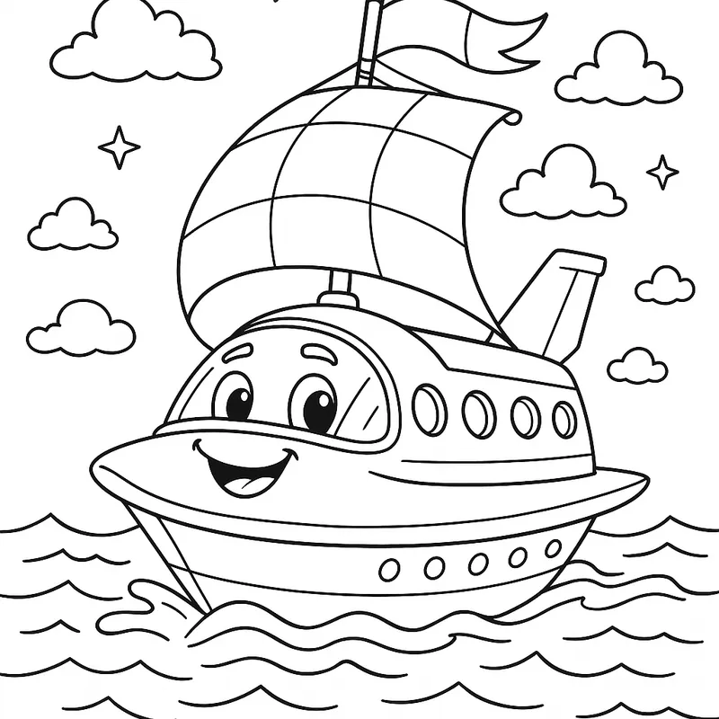 A friendly spaceship sailing Coloring Page
