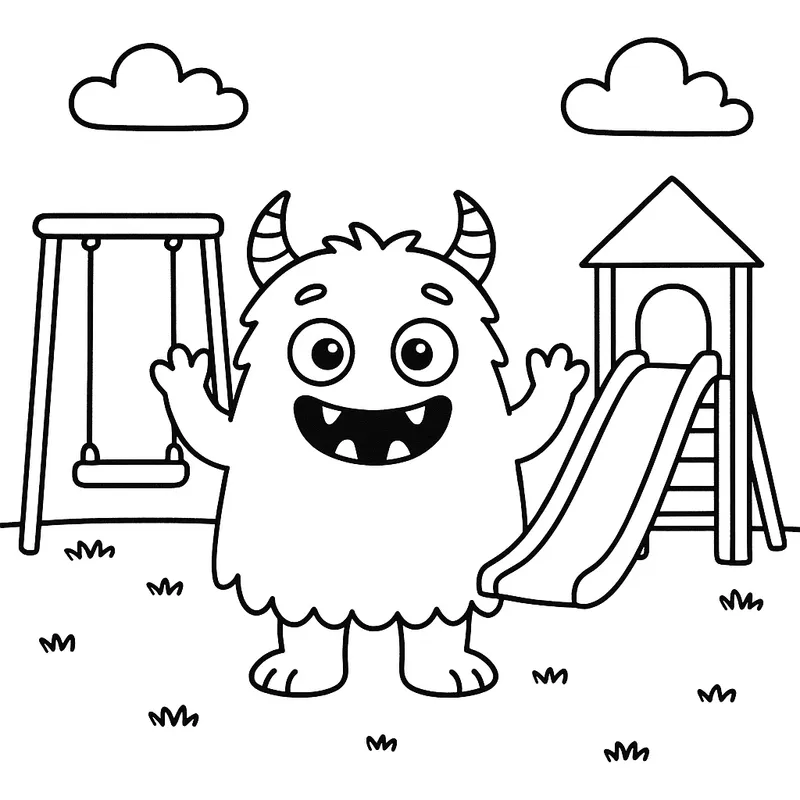 A mighty monster on a playground Coloring Page
