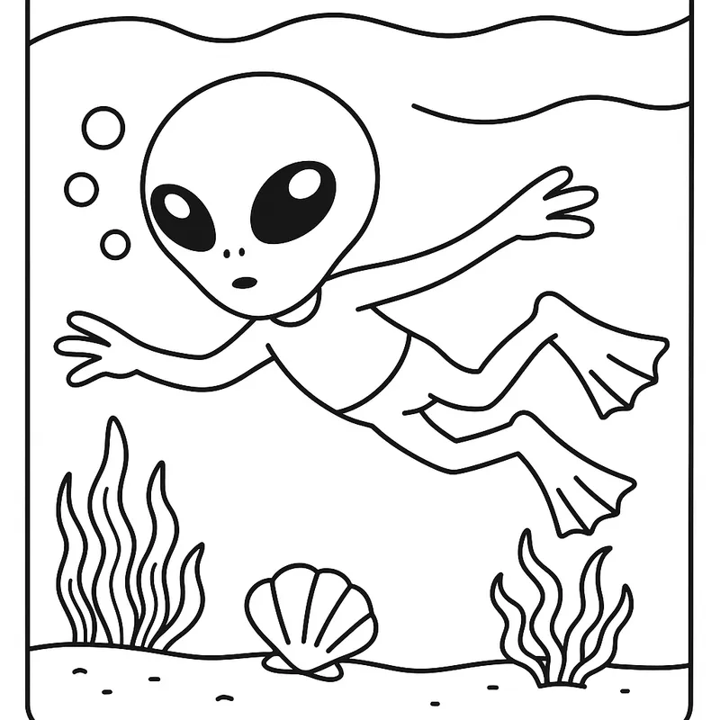 A mysterious alien swimming Coloring Page