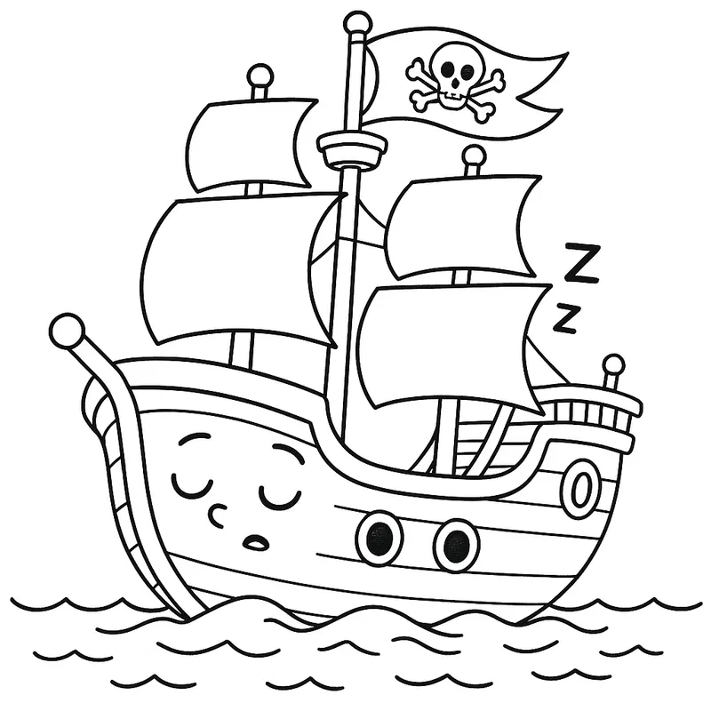 A sleepy pirate ship Coloring Page