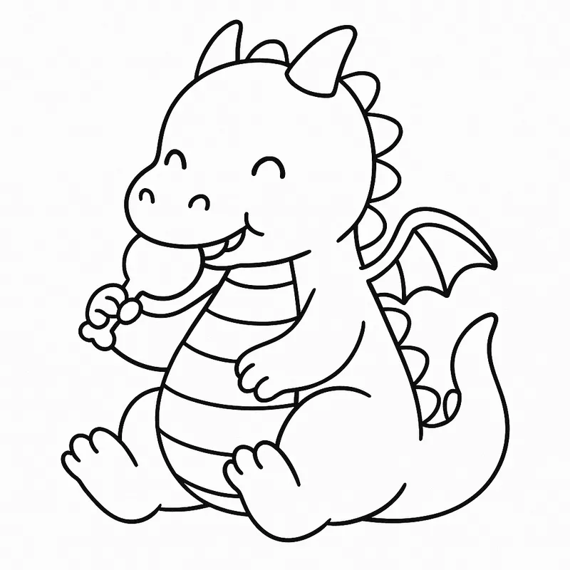 A gentle dragon eating Coloring Page