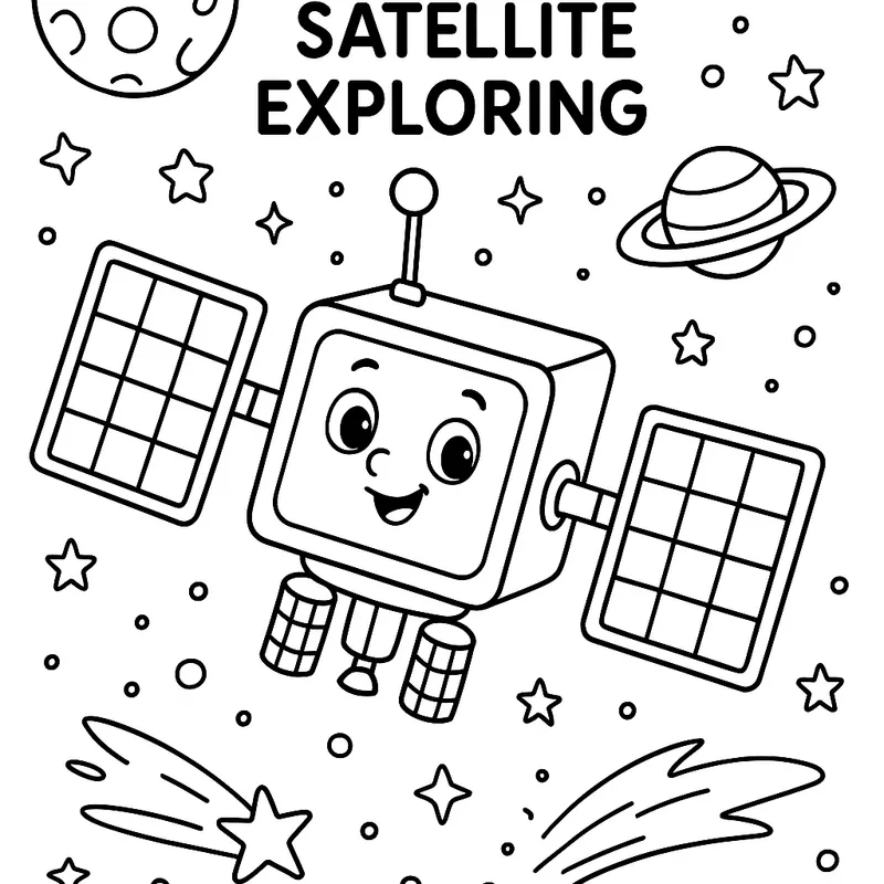 A brave satellite exploring Coloring Page
