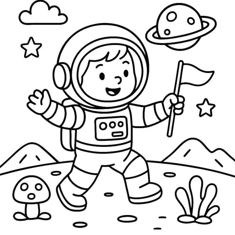 A brave astronaut discovering Coloring Page
