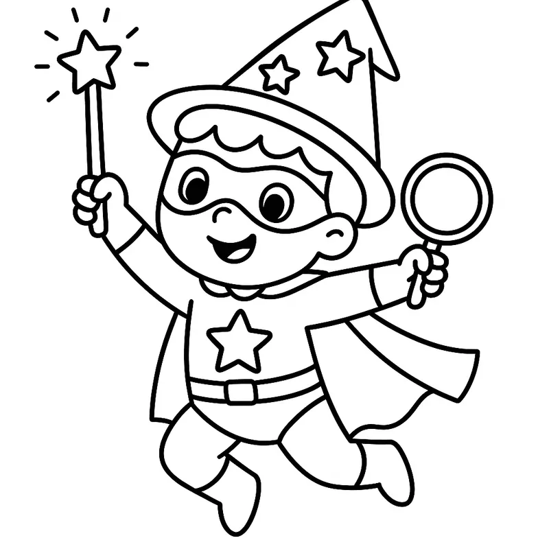 A magical superhero discovering Coloring Page