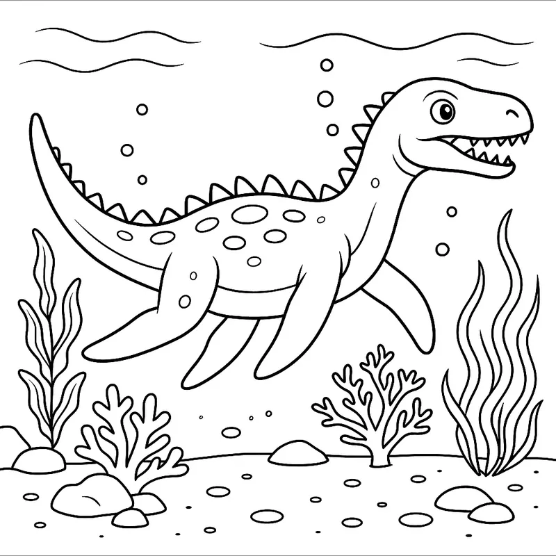 A ancient dinosaur running under the sea Coloring Page