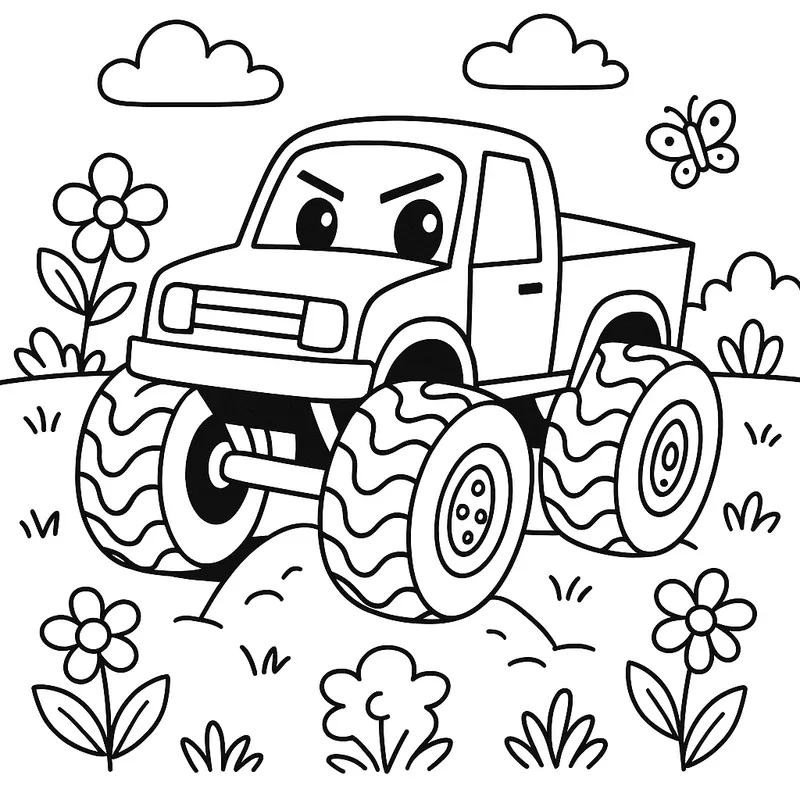 A mysterious truck playing in a garden Coloring Page