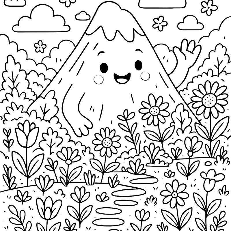 A playful mountain in a garden Coloring Page