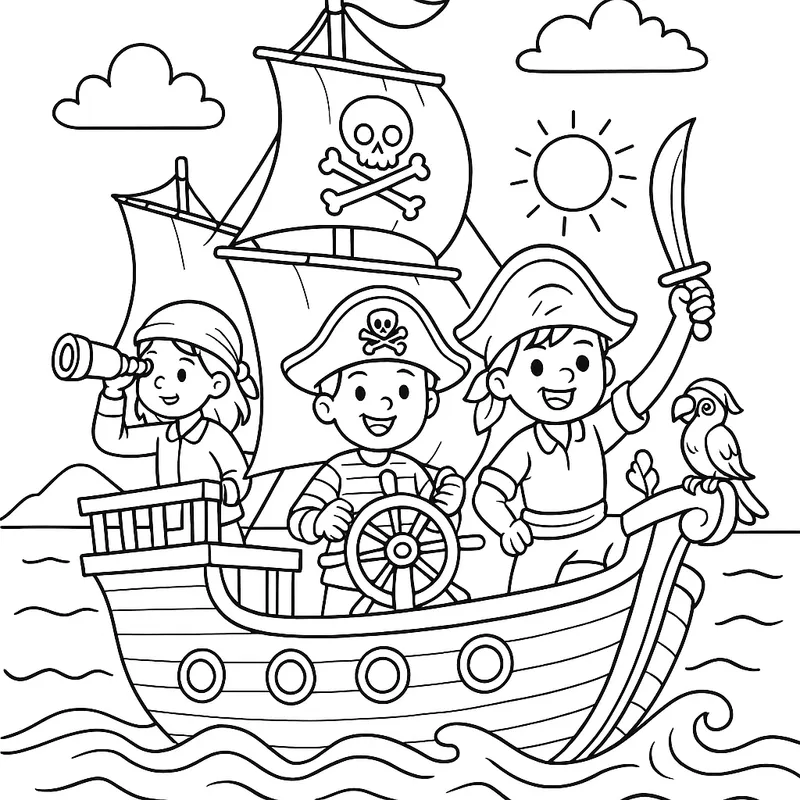 Pirate Ship Adventure Coloring Page