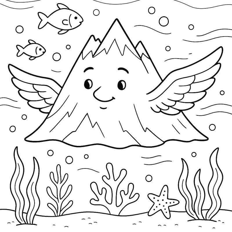 A gentle mountain flying under the sea Coloring Page