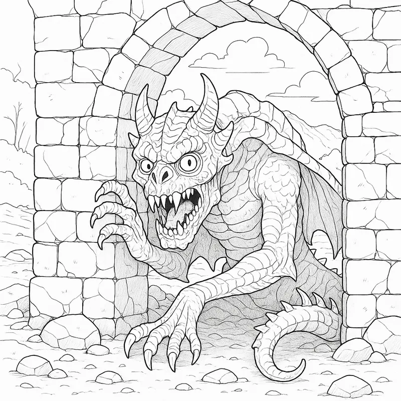 A ancient monster hiding Coloring Page