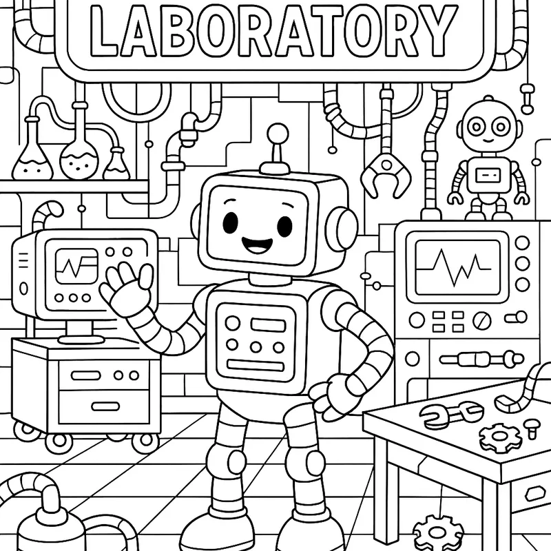 Robot Laboratory Coloring Page