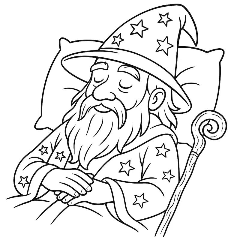 A friendly wizard sleeping Coloring Page
