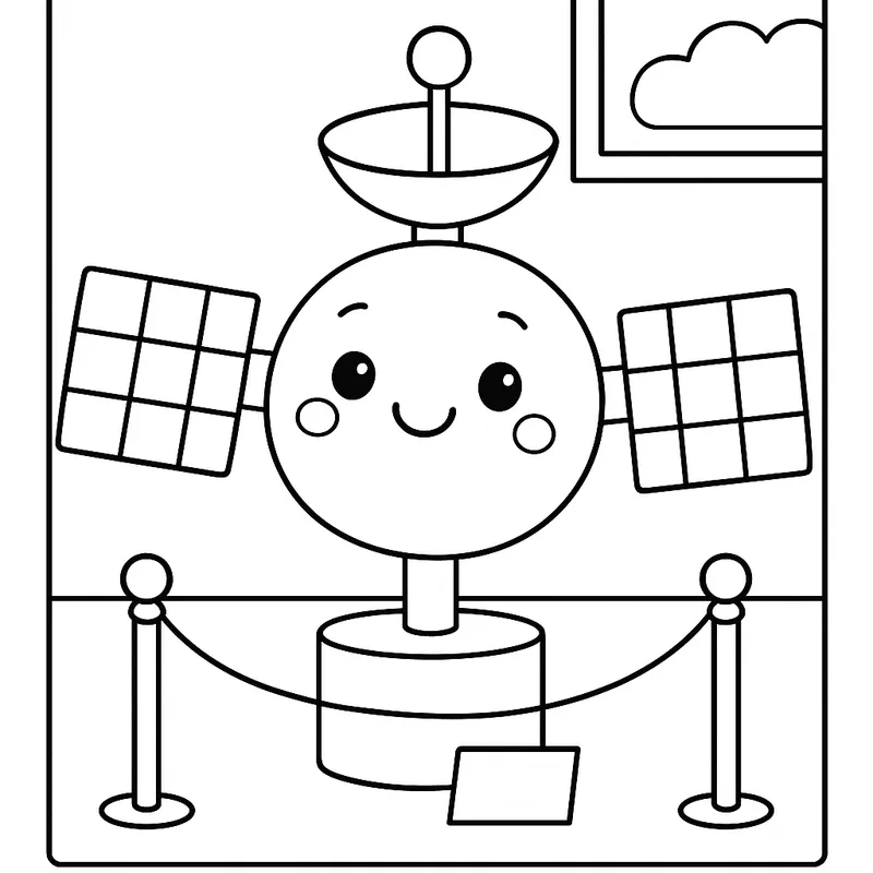 A cute satellite in a museum Coloring Page