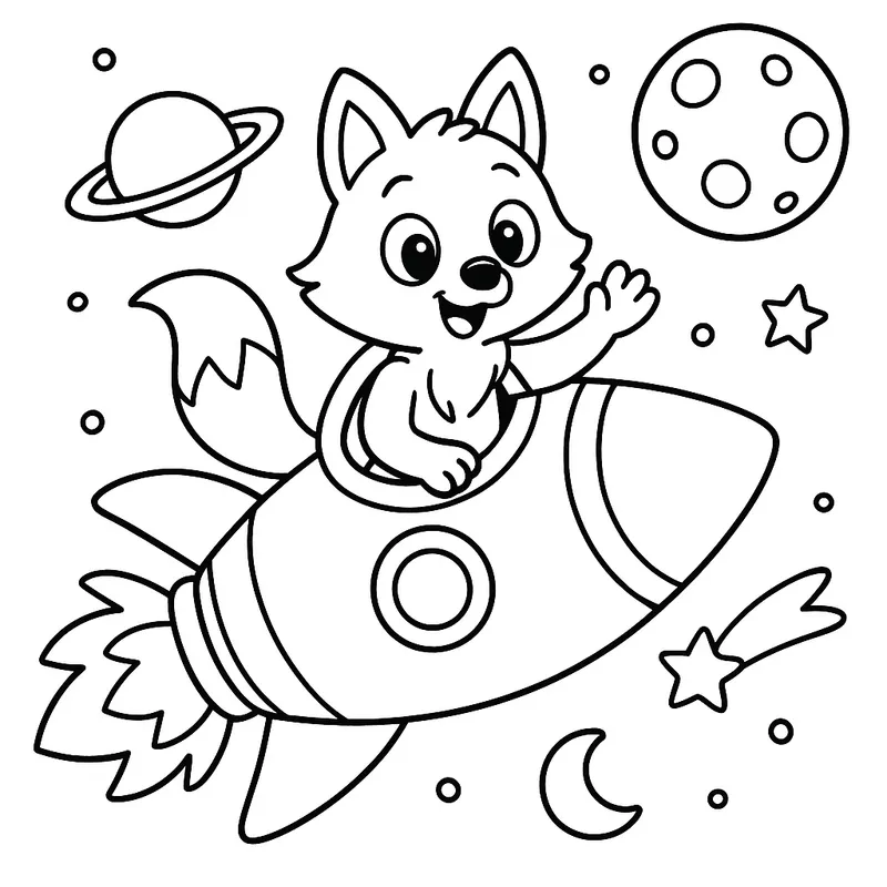 A adventurous forest flying in space Coloring Page
