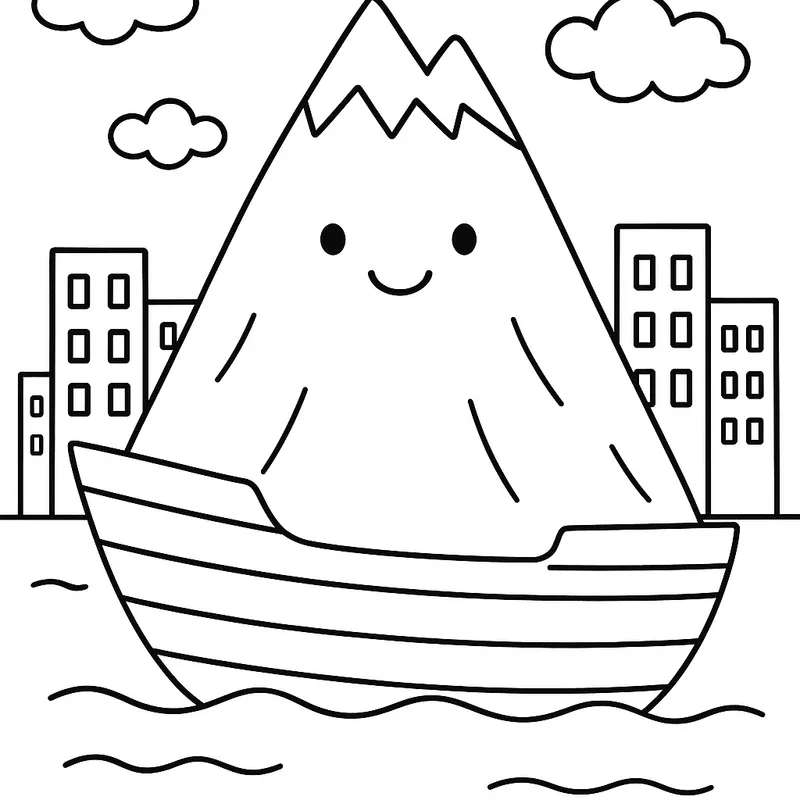 A mighty mountain sailing in a city Coloring Page