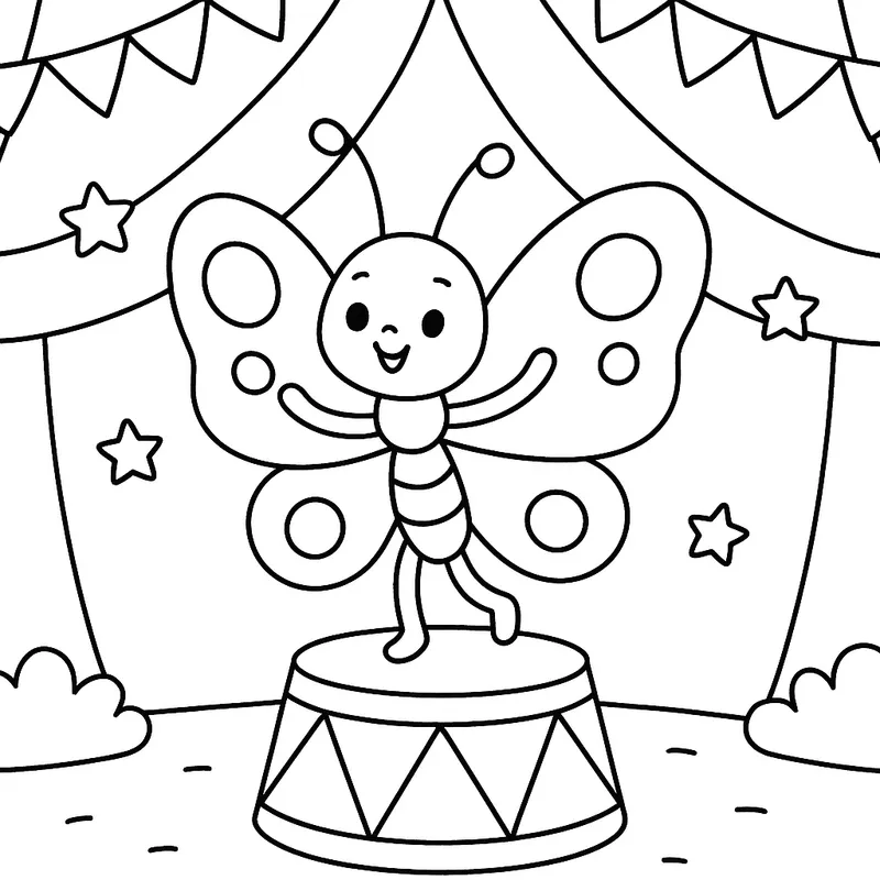 A magical butterfly at a circus Coloring Page