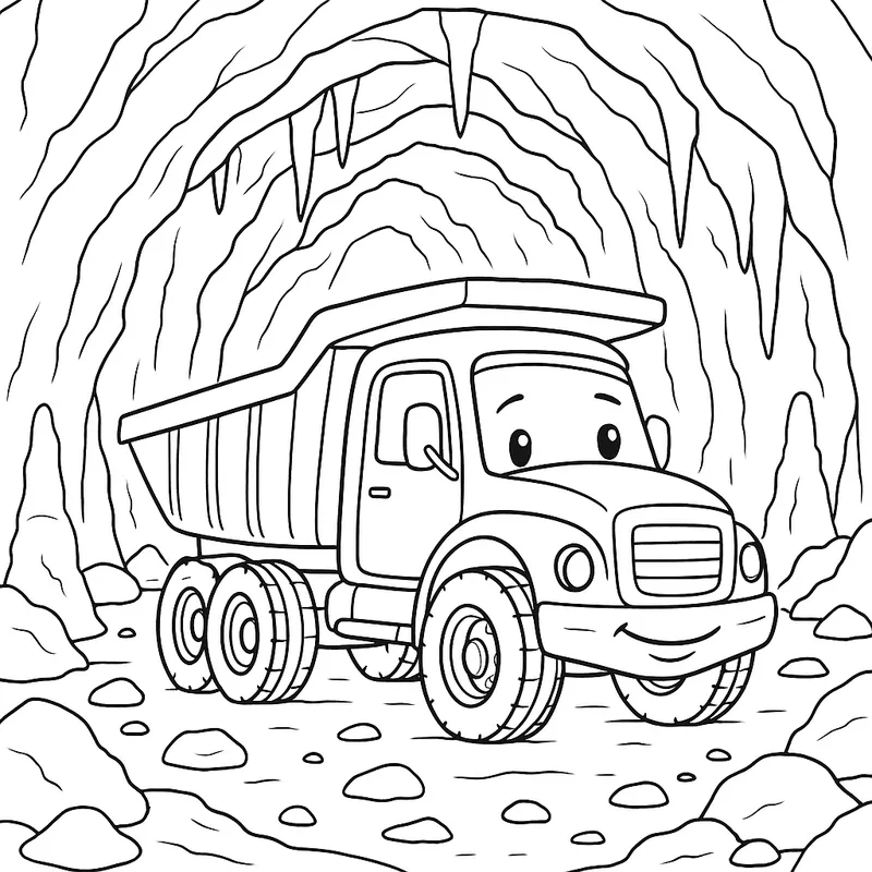 A gentle truck in a cave Coloring Page