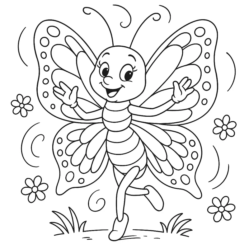 A playful butterfly dancing Coloring Page