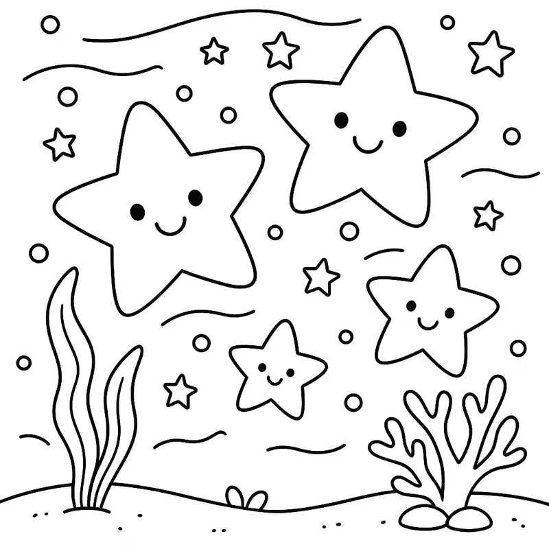 A magical stars under the sea Coloring Page